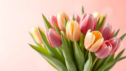 Naklejka premium Soft Light Fresh Tulip Bouquet in Pink and Peach Gradient