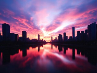 City Skyline Reflection at Sunset