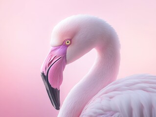 Close-up of a Pink Flamingo's Head and Neck.