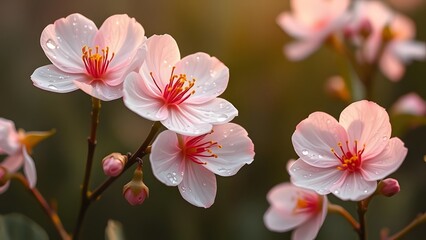 Fototapeta premium Dainty Dewdrops A Spring Morning Symphony in Pastel against Bold Black and Gold
