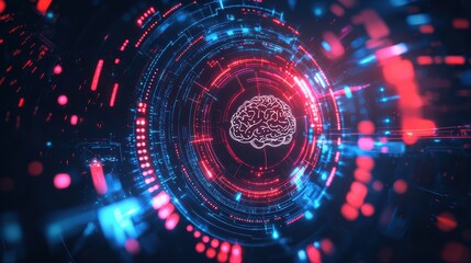 Obraz premium Neon cybernetic interface showcasing futuristic ai brain design