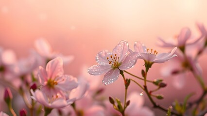 Obraz premium Serene Spring Morning Dew-Kissed Blooms in Cinematic Peach and Pink Gradient