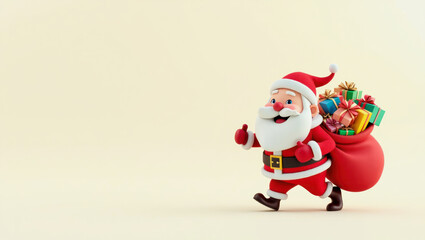 Joyful Santa Claus carrying presents in a festive atmosphere