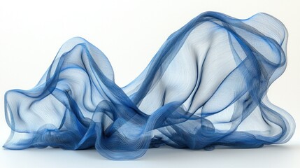 Abstract blue fabric folds against white background