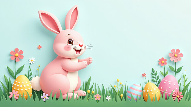 rabbit brings springtime joy colorful easter eggs happy papercut card kids every