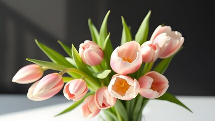 Blooming Tulips Soft Pastel Elegance Against Bold Black and Gold