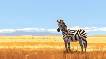 Naklejka premium A zebra standing in a vast African savannah