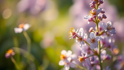 Fototapeta premium Dewy Blooms Elegant Spring Scene with Delicate Reflections
