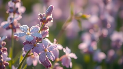 Obraz premium Enchanting Spring Morning Dew-Kissed Blooms in Cinematic Lavender