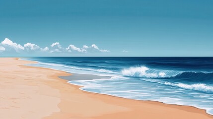Obraz premium Tranquil seaside view with calm waves and blue sky