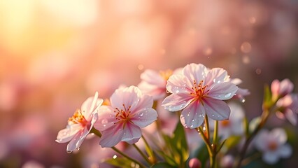 Obraz premium Whispers of Spring Dewdrops on Blooms with Dreamy Bokeh