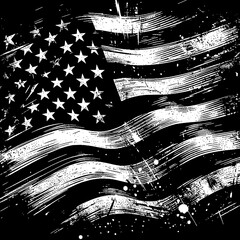 vector black and white American Flag 