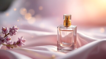 Golden Accents A Luxurious Perfume Bottle on Silk Fabric