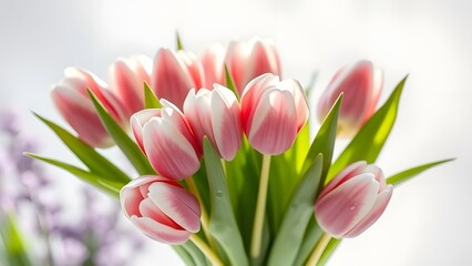 Naklejka premium Soft Lavender Cinematic Composition Fresh Tulip Bouquet