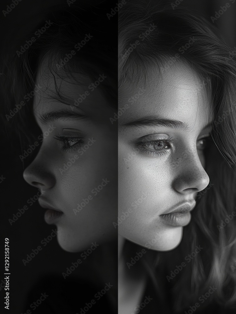 Poster mood transformation from sadness to contentment showcasing emotional progression and self discovery.
