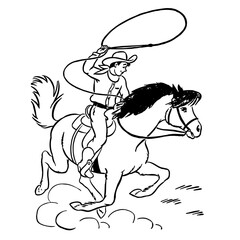 Fototapeta premium Cowboy Riding Horse with Lasso, Retro Vector Illustration