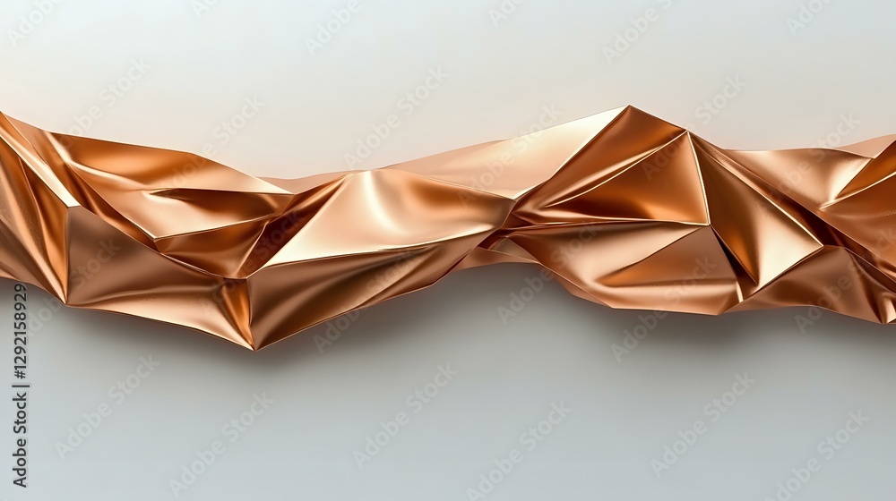 Poster metallic copper geometric abstract background with triangular facets creating dynamic wave pattern o