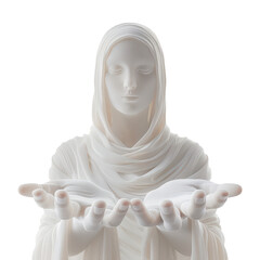Mystical White Marble Statue of a Woman with Open Hands &ndash; Isolated PNG on White Background