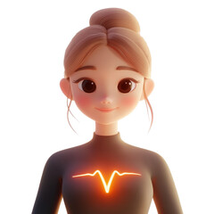 Young Woman with Glowing Heartbeat &ndash; Isolated PNG on White Background