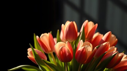 Elegant Tulip Bouquet in Soft Cinematic Light Against Bold Contrast