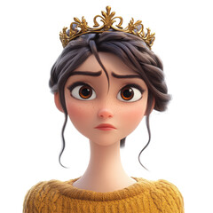 Worried Young Queen with Crown &ndash; Isolated PNG on White Background