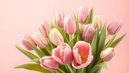 Fototapeta premium Soft Pastel Tulip Bouquet in Light Pink and Peach Gradient