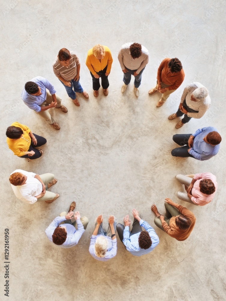 Aufkleber cozy team bonding circle with diverse group engaged in coaching activities during a workshop session