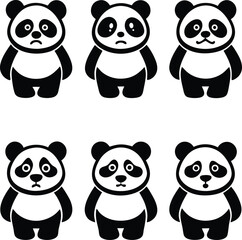 panda bear cartoon set silhouettes 