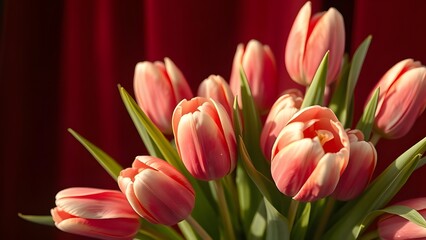 Naklejka premium Velvet Red Tulips Vintage Film Elegance with Soft Daylight Glow