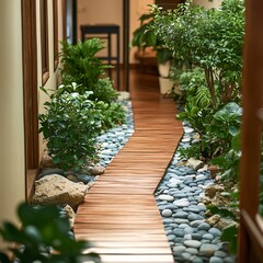 Indoor garden path, plants, stones, spa, tranquility