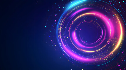 Obraz premium Abstract background with neon circles and lines on a blue background, vector illustration, flat design 