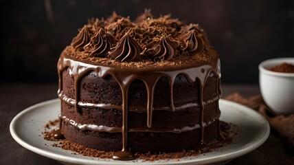 Chocolate cake, sweet dessert food photo, fresh gourmet bakery pastry