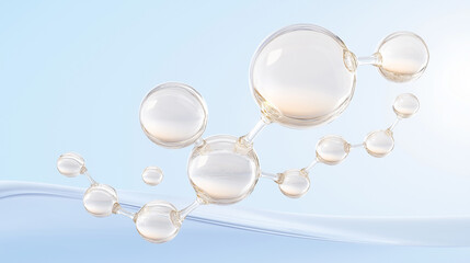structure of a serum molecule in a cosmetic moisturizer, representing an innovation in skin care, against a blue background. dermatological studies, cosmetic products and luxury skin care campaigns.