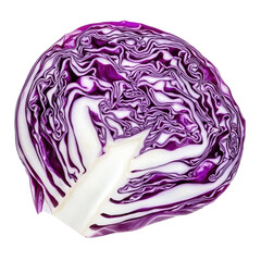 Obraz premium Slice of red cabbage with detailed texture on a clean Transparent background showcasing vibrant colors, slice red cabbage isolated on PNG background