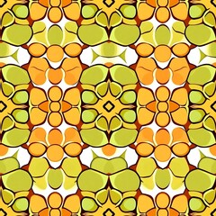 Abstract Geometric Pattern: A striking abstract geometric pattern featuring a kaleidoscope of organic shapes, arranged in a symmetrical design, with vibrant shades of yellow and orange.