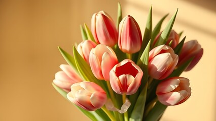 Fototapeta premium Exquisite Tulip Bouquet in Soft Daylight Against Luxury Tones