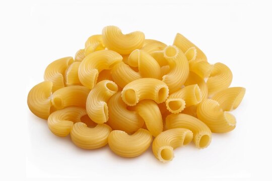raw macaroni pasta isolated on white background with full depth of field