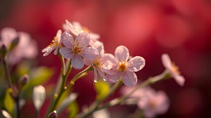 Fototapeta premium Velvet Spring Morning Dewy Blooms in Dreamy Red Hues