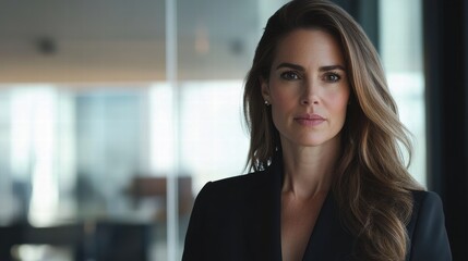 Fototapeta premium Confident Female CEO Addressing Her Team in Sleek Boardroom