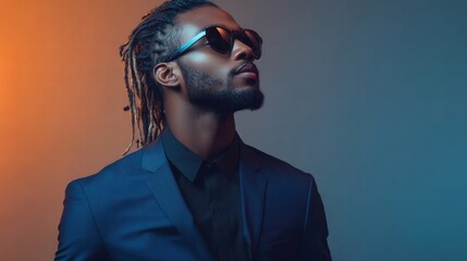 Fototapeta premium Confident Man with Braids and Sleek Blazer in a Mode.