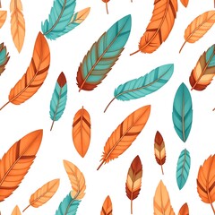 Obraz premium Feather Pattern: Artistic seamless pattern features a collection of colorful feathers in various sizes and orientations. The vibrant composition evokes a sense of whimsy and freedom.