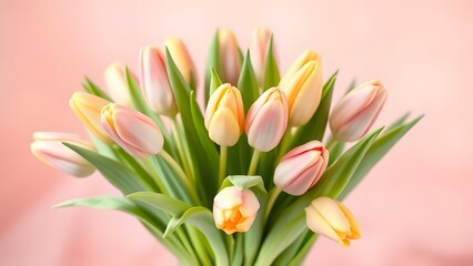 Fototapeta premium Elegant Blooms Fresh Tulips in Soft Daylight and Pastel Aesthetics