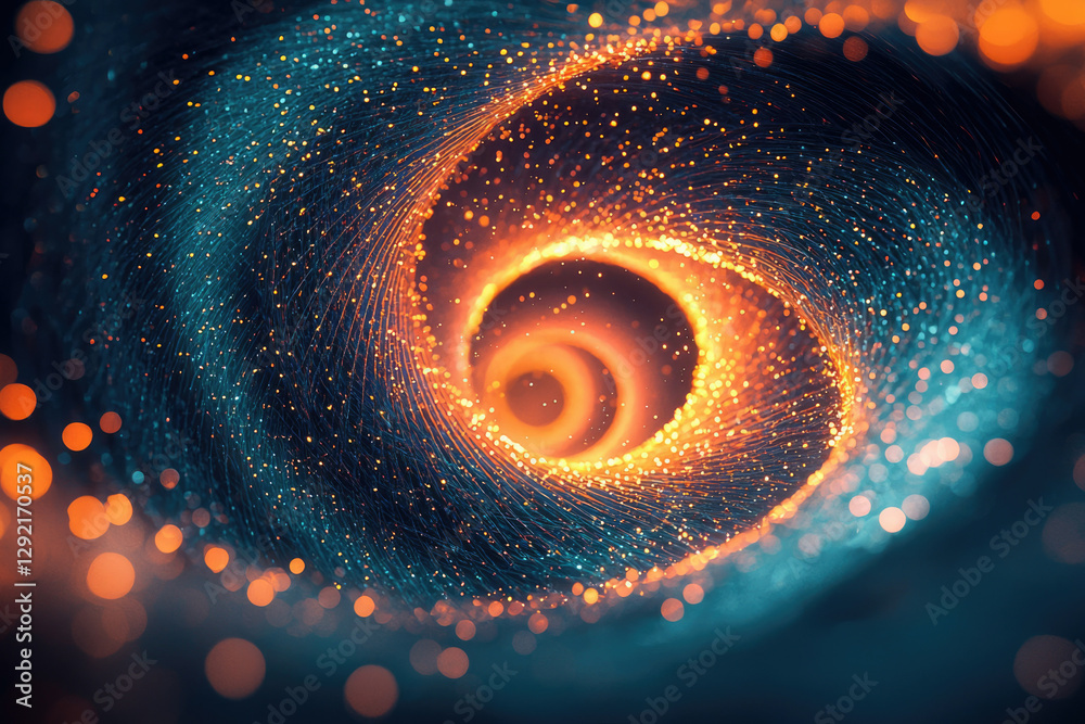 Poster Abstract swirling vortex of vibrant orange and teal particles, creating a mesmerizing cosmic effect.
