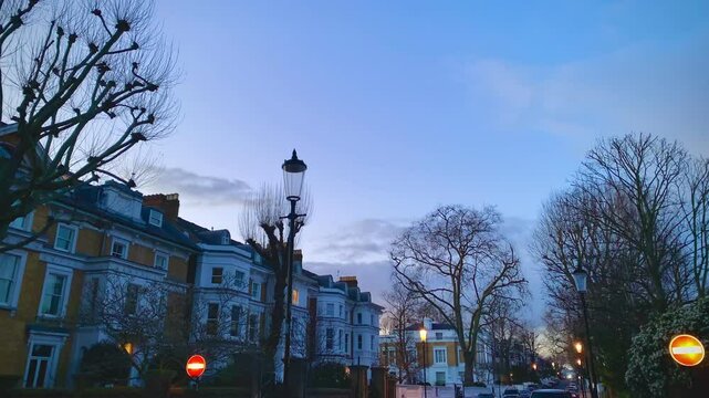 Victorian Architecture, Picturesque Sunset London, Notting Hill Terraced Houses, Urban Skyline, Shepherds Bush Atmospheric Weather, Holland Park District Cityscape, Blue Sky, England, United Kingdom