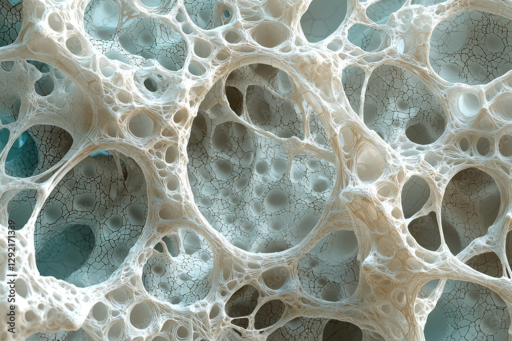 Poster Intricate network of interconnected cavities resembling a porous bone structure or a complex fractal pattern.