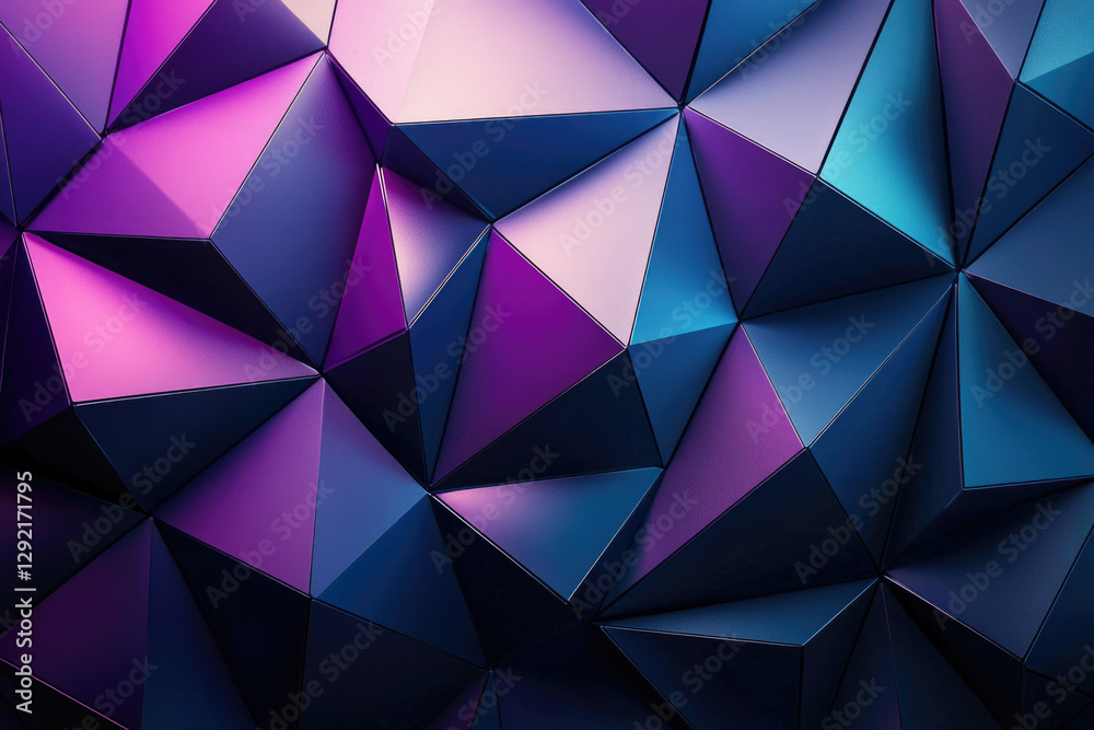 Poster Abstract 3D rendering of a geometric pattern with dark purple and blue metallic triangles.