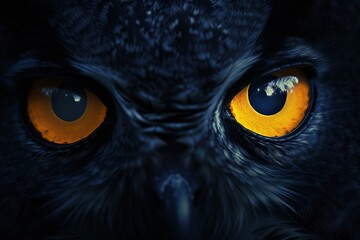 Owl with big yellow eyes. Close-up, Ai Generated