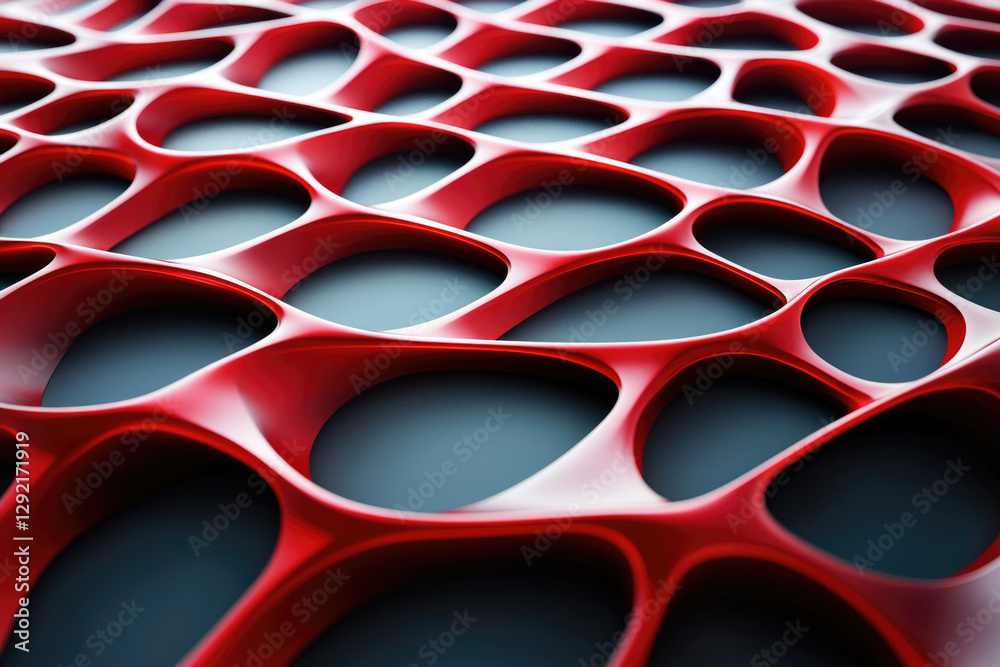 Poster Abstract 3D rendering of a red, organic, interconnected network structure.