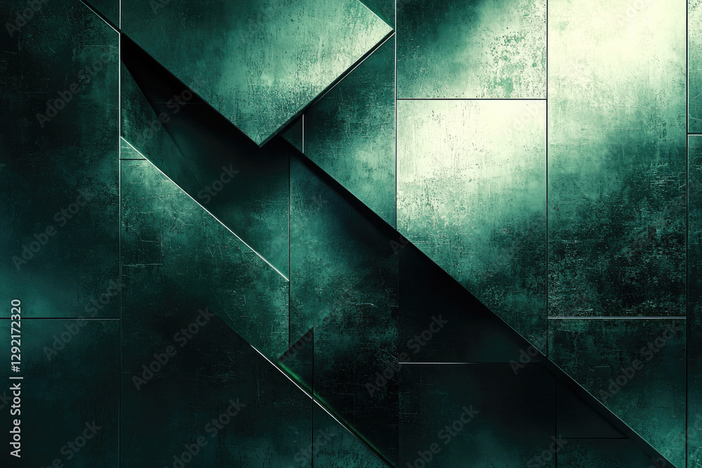 Poster Abstract dark teal geometric metal texture with intersecting angular shapes and grunge effect.