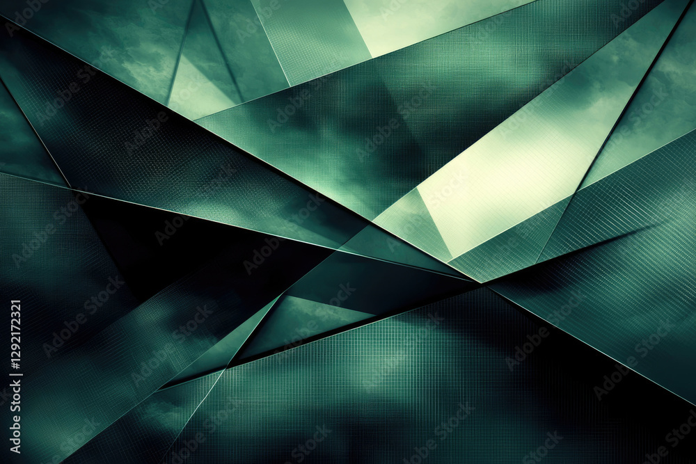 Poster abstract dark green geometric shapes overlap creating a modern and stylish design.